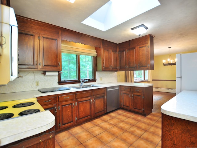 3 Carriage Dr, Canton, CT 06019 - kitchen with dishwasher, freestanding refrigerator, a baseboard heating unit, and light countertops