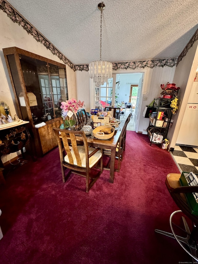70 Regency Dr, Windsor, CT 06095 - carpeted dining area with a textured ceiling, a chandelier, and wallpapered walls