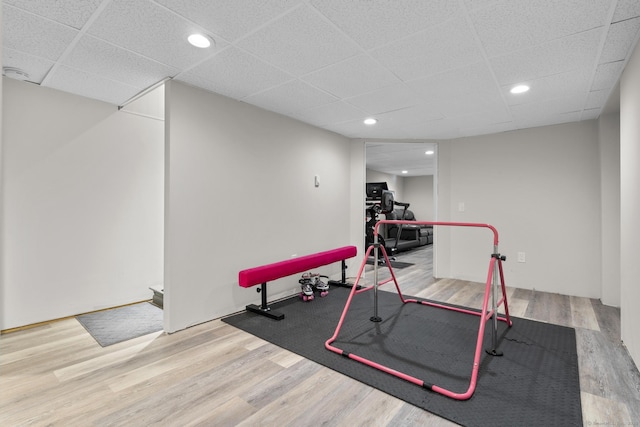 24 Pine Tree Rdg, Meriden, CT 06450 - workout room with wood finished floors, a drop ceiling, and recessed lighting