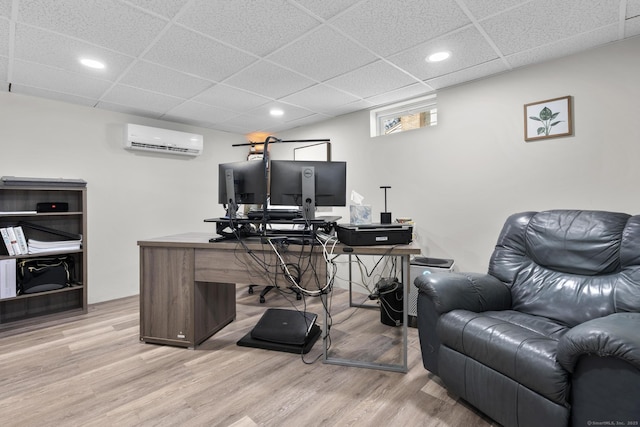 24 Pine Tree Rdg, Meriden, CT 06450 - office space with a wall unit AC, a drop ceiling, light wood-style flooring, and recessed lighting
