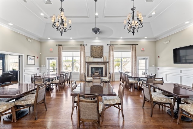 18 Briar Ridge Dr Unit 18, Bethel, CT 06801 - dining room featuring a chandelier, a decorative wall, ornamental molding, a high end fireplace, and plenty of natural light