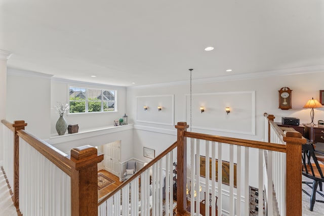 18 Briar Ridge Dr Unit 18, Bethel, CT 06801 - hallway featuring an upstairs landing, crown molding, and recessed lighting
