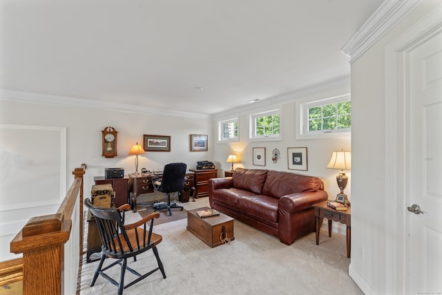 18 Briar Ridge Dr Unit 18, Bethel, CT 06801 - living room featuring a desk, ornamental molding, and light carpet