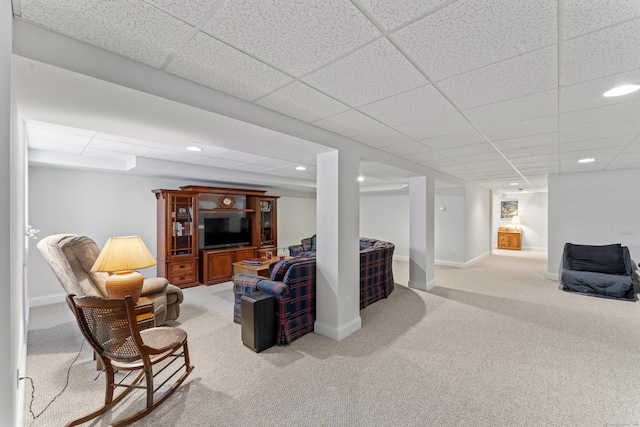18 Briar Ridge Dr Unit 18, Bethel, CT 06801 - living area featuring light carpet, a paneled ceiling, and recessed lighting