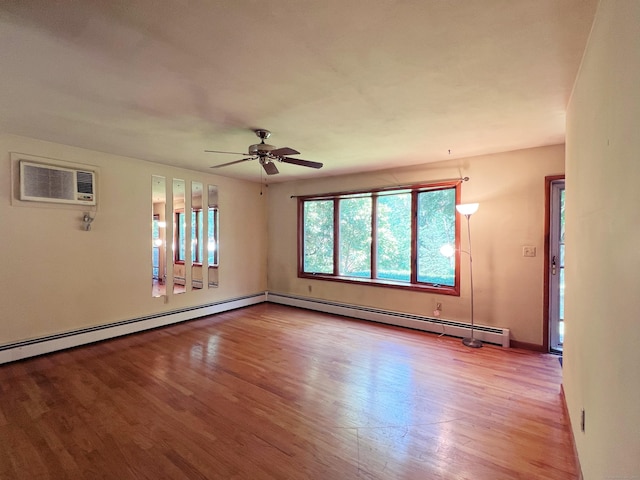 11 Mount Nebo Rd, Newtown, CT 06470 - unfurnished room with a baseboard heating unit, a wall mounted AC, wood finished floors, and a ceiling fan