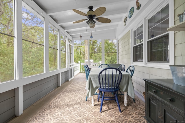19 Buttercup Ln, Shelton, CT 06484 - sunroom with a ceiling fan, beamed ceiling, and healthy amount of natural light