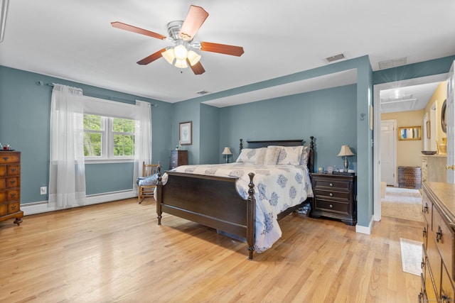 19 Buttercup Ln, Shelton, CT 06484 - bedroom featuring attic access, baseboard heating, light wood-style floors, and a ceiling fan