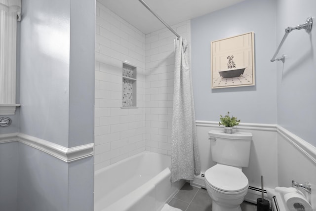 19 Buttercup Ln, Shelton, CT 06484 - full bath with shower / bathtub combination with curtain, tile patterned floors, and a baseboard radiator