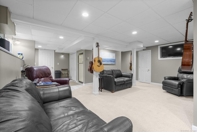 19 Buttercup Ln, Shelton, CT 06484 - living area with light colored carpet, recessed lighting, and a drop ceiling
