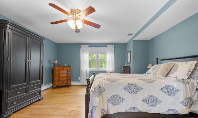 19 Buttercup Ln, Shelton, CT 06484 - bedroom featuring light wood-type flooring, a baseboard heating unit, and a ceiling fan