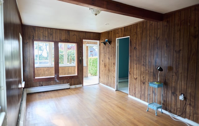 36 Merwin Ave, Milford, CT 06460 - spare room featuring a baseboard radiator, wood finished floors, wooden walls, and baseboard heating