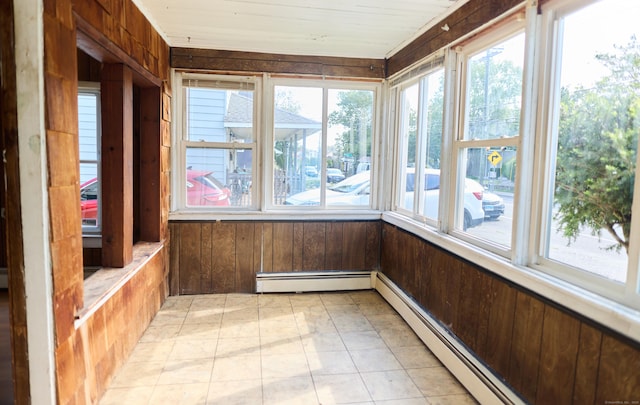 36 Merwin Ave, Milford, CT 06460 - unfurnished sunroom with a baseboard radiator, wood walls, and healthy amount of natural light