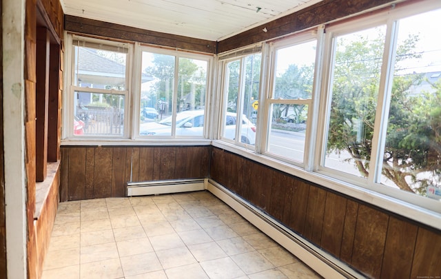 36 Merwin Ave, Milford, CT 06460 - unfurnished sunroom with a baseboard radiator, wood walls, and plenty of natural light