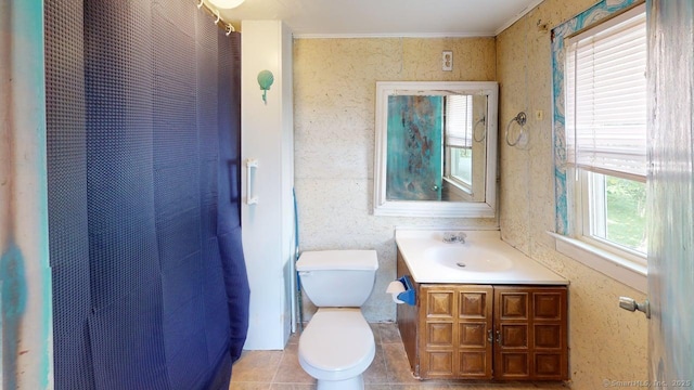 36 Merwin Ave, Milford, CT 06460 - full bathroom featuring vanity, crown molding, a shower with shower curtain, and tile patterned flooring