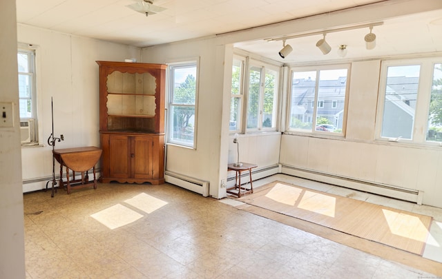 36 Merwin Ave, Milford, CT 06460 - interior space with a baseboard heating unit, a baseboard radiator, tile patterned floors, rail lighting, and cooling unit