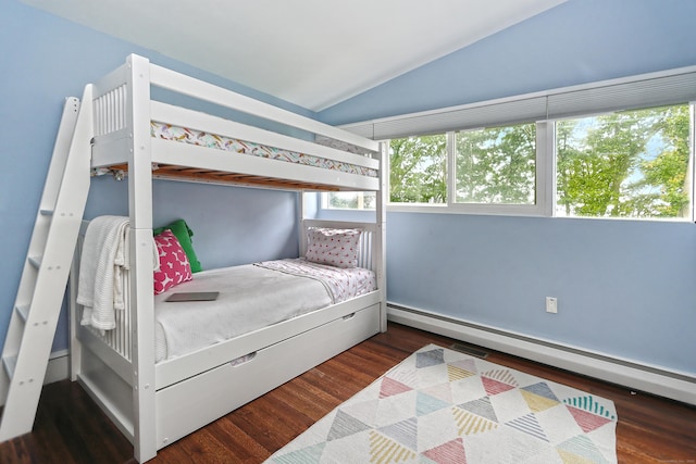 23 Briarwood Dr, Old Saybrook, CT 06475 - bedroom with baseboard heating, vaulted ceiling, and wood finished floors