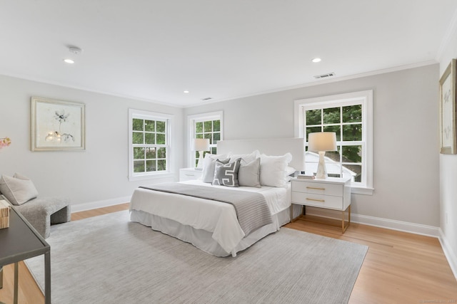 36 Hendrie Ave, Greenwich, CT 06878 - bedroom with crown molding, light wood-style floors, and recessed lighting