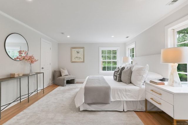 36 Hendrie Ave, Greenwich, CT 06878 - bedroom featuring ornamental molding, multiple windows, wood finished floors, and recessed lighting