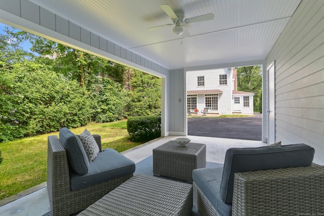 36 Hendrie Ave, Greenwich, CT 06878 - view of patio / terrace featuring a ceiling fan