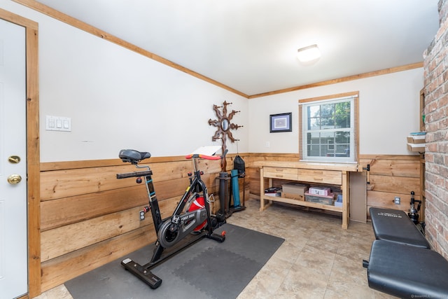 889 S Main St, Southington, CT 06479 - workout area featuring a wainscoted wall, wood walls, and ornamental molding