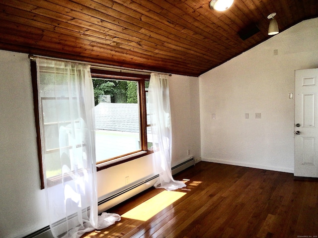 23 Norfolk Rd, Torrington, CT 06790 - empty room featuring wooden ceiling, lofted ceiling, wood finished floors, and baseboard heating