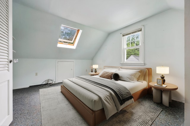 22 Brundage St, Stamford, CT 06907 - bedroom featuring a skylight, lofted ceiling, and carpet flooring