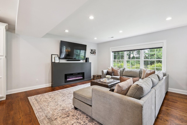15 Wondy Way, Danbury, CT 06811 - living area featuring recessed lighting, dark wood finished floors, and a glass covered fireplace