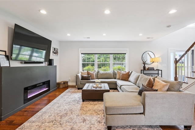 15 Wondy Way, Danbury, CT 06811 - living room with recessed lighting, dark wood-style flooring, and a glass covered fireplace