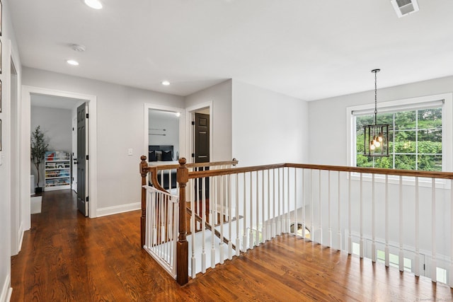 15 Wondy Way, Danbury, CT 06811 - hallway with an upstairs landing, a chandelier, recessed lighting, and dark wood-style floors