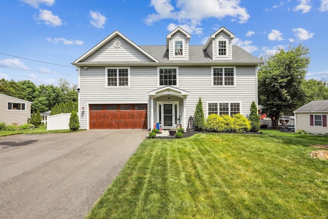 15 Wondy Way, Danbury, CT 06811 - view of front of property with asphalt driveway, a front lawn, an attached garage, and a shingled roof