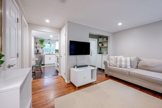 81 Burwell Rd, New Hartford, CT 06057 - living room featuring light wood-style floors and recessed lighting