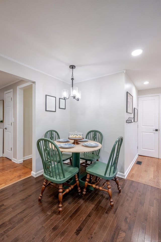 81 Burwell Rd, New Hartford, CT 06057 - dining area featuring wood-type flooring, a chandelier, and recessed lighting