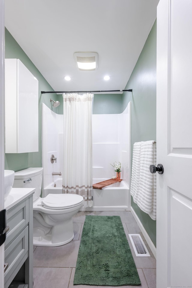 81 Burwell Rd, New Hartford, CT 06057 - bathroom featuring shower / tub combo, vanity, tile patterned flooring, and recessed lighting