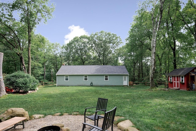 81 Burwell Rd, New Hartford, CT 06057 - back of property featuring a fenced backyard, a storage unit, and a fire pit