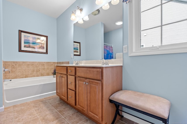 25 Quarry Ln Unit 25, Berlin, CT 06037 - full bathroom with double vanity, a garden tub, and tile patterned floors