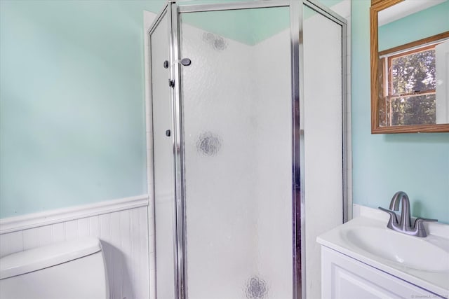 3 Old Hemlock Rd, Brookfield, CT 06804 - full bathroom with a shower stall, wainscoting, and vanity