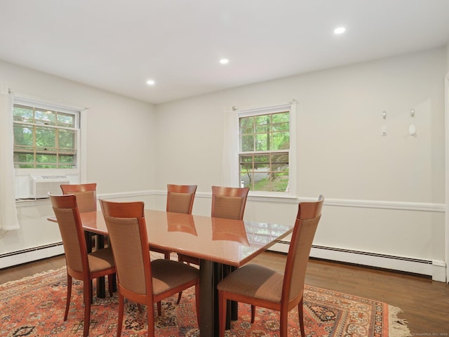 11 Dundee Rd, Stamford, CT 06903 - dining space with plenty of natural light, wood finished floors, baseboard heating, recessed lighting, and cooling unit
