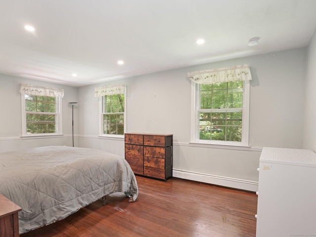 11 Dundee Rd, Stamford, CT 06903 - bedroom with a baseboard radiator, wood finished floors, and recessed lighting