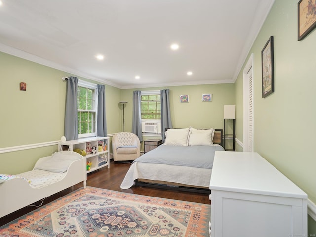 11 Dundee Rd, Stamford, CT 06903 - bedroom featuring ornamental molding, wood finished floors, recessed lighting, and cooling unit