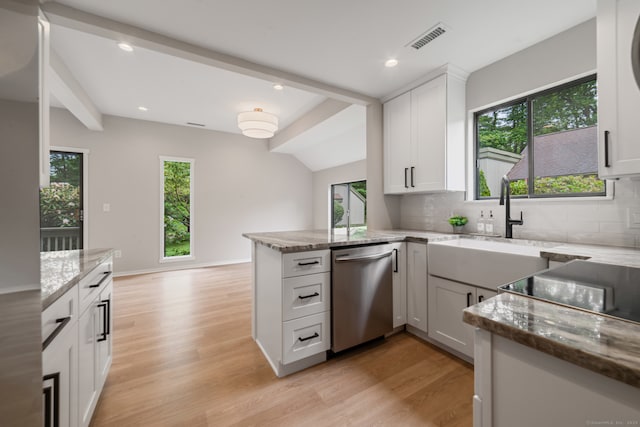900 Heritage Vlg Unit B, Southbury, CT 06488 - kitchen with dishwasher, light wood-style floors, plenty of natural light, light stone countertops, and recessed lighting