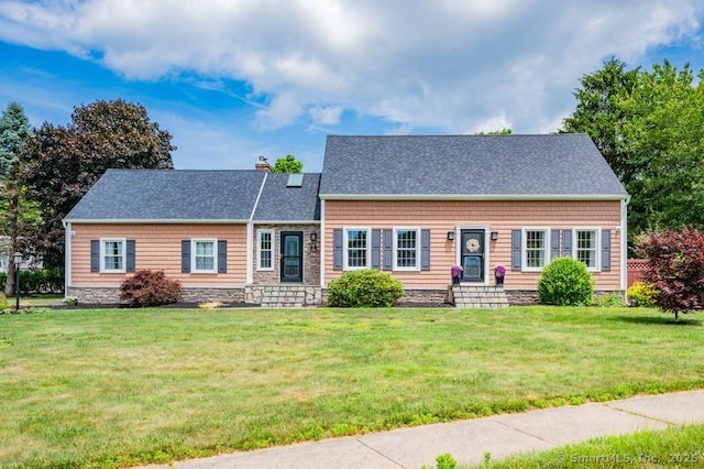 9 Anton Ln, Berlin, CT 06037 - cape cod-style house with a front yard, a chimney, and a shingled roof