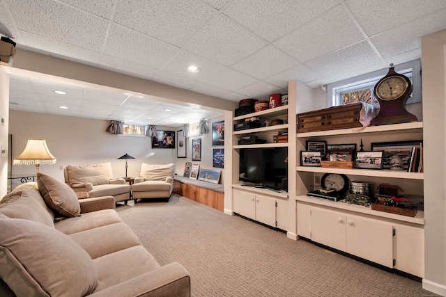 9 Anton Ln, Berlin, CT 06037 - living room with a drop ceiling, light colored carpet, recessed lighting, and built in features