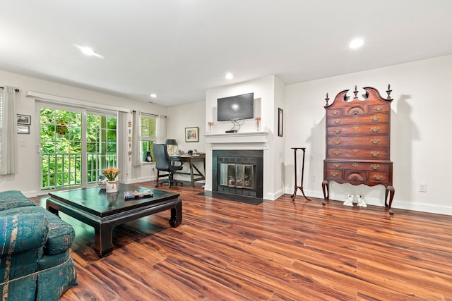 306 Hadley Dr Unit 306, Trumbull, CT 06611 - living room with wood finished floors, recessed lighting, and a fireplace with flush hearth