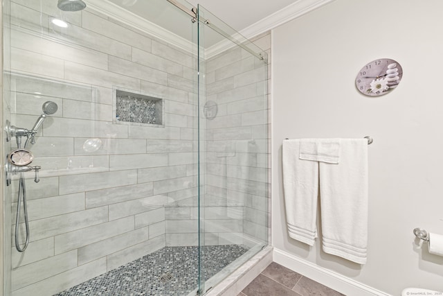 306 Hadley Dr Unit 306, Trumbull, CT 06611 - full bathroom featuring crown molding, a shower stall, and tile patterned floors
