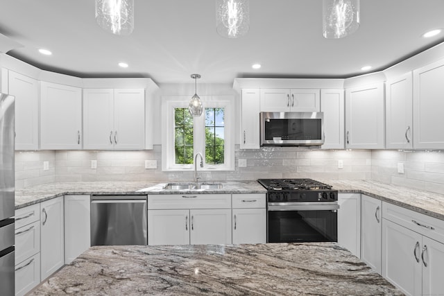 13 Brushy Plain Rd, Branford, CT 06405 - kitchen featuring appliances with stainless steel finishes, recessed lighting, white cabinetry, and tasteful backsplash