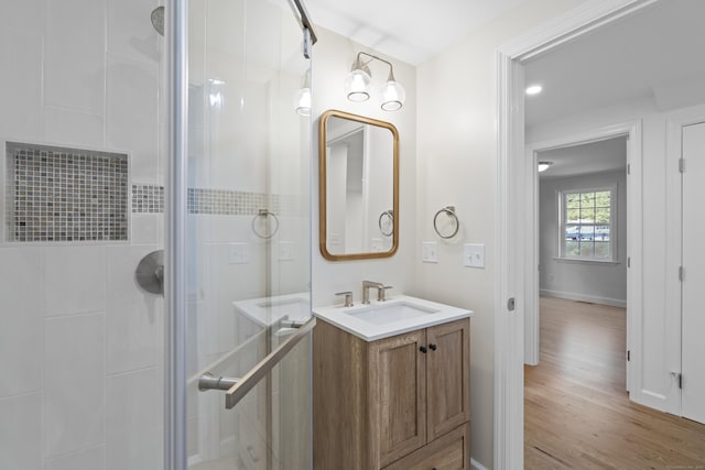 13 Brushy Plain Rd, Branford, CT 06405 - full bathroom featuring a stall shower, vanity, and wood finished floors