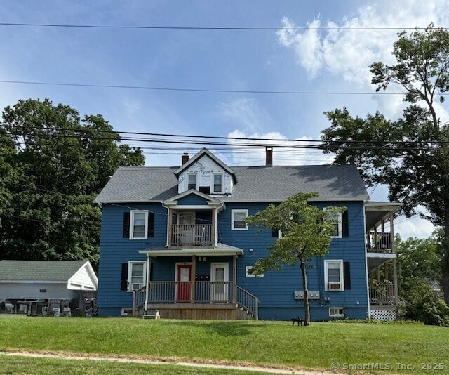 72 Stewart St, Bristol, CT 06010 - view of front of property featuring a balcony, a front yard, and a porch