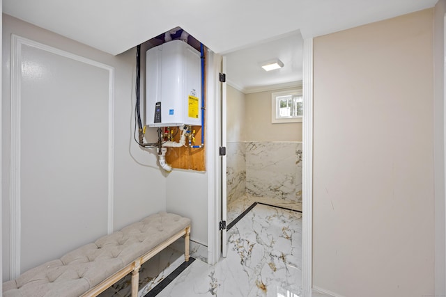 90 Haddad Rd, Waterbury, CT 06708 - mudroom with water heater and marble tiled flooring