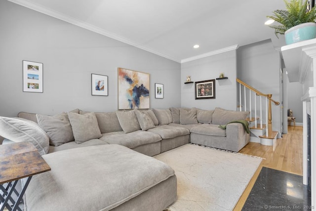 47 Bradford Walk Unit 47, Farmington, CT 06032 - living area with crown molding, stairway, and recessed lighting