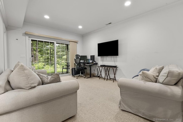 47 Bradford Walk Unit 47, Farmington, CT 06032 - carpeted living room with recessed lighting and ornamental molding